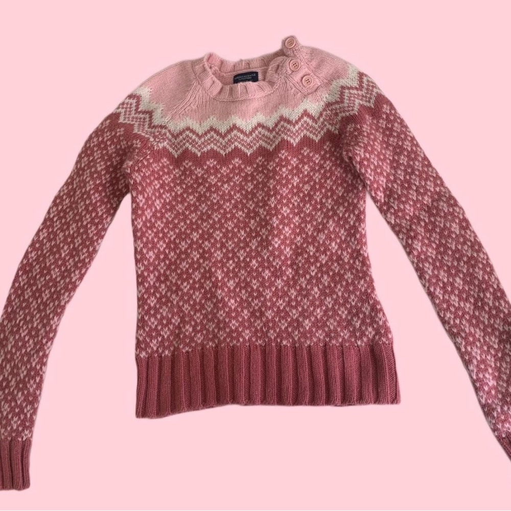 American Eagle Outfitters Pink Crew Neck Sweater with Fair Isle Design